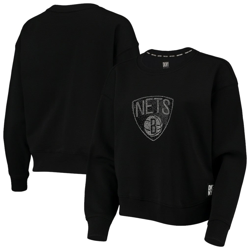 Brooklyn Nets DKNY Sport Women's Carrie Rhinestone Pullover Sweatshirt Black - NBA