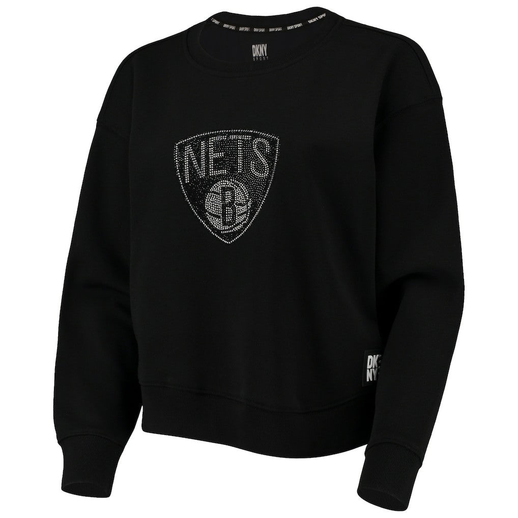 Brooklyn Nets DKNY Sport Women's Carrie Rhinestone Pullover Sweatshirt Black - NBA
