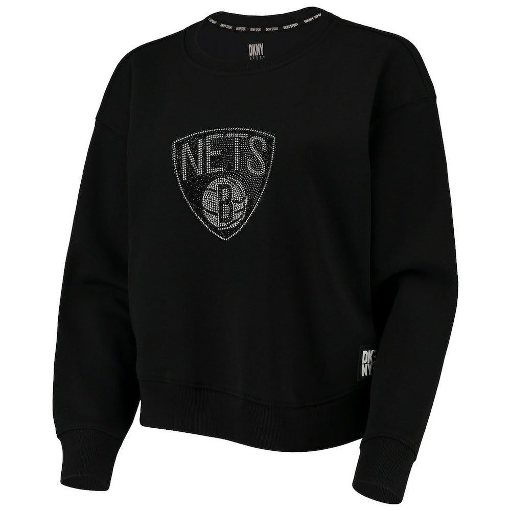 Brooklyn Nets DKNY Sport Women's Carrie Rhinestone Pullover Sweatshirt Black - NBA