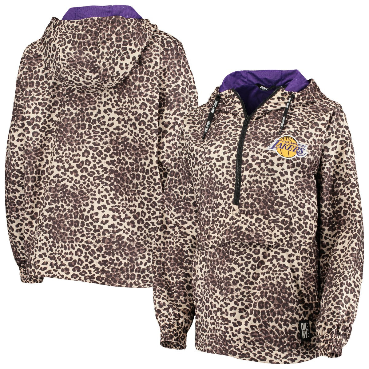 Los Angeles Lakers DKNY Sport Women's Gabriella Windbreaker Half-Zip Hoodie Leopard - NBA