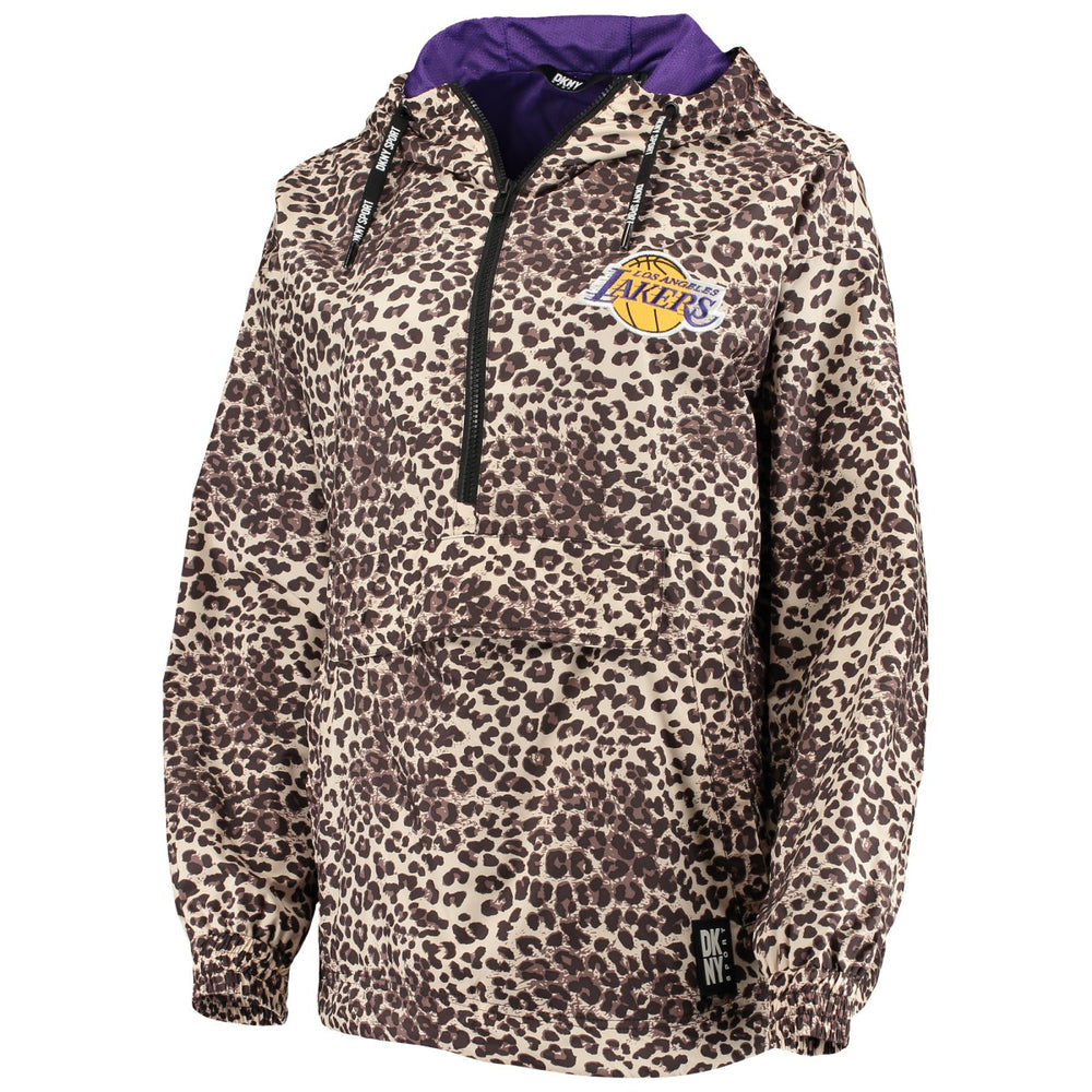Los Angeles Lakers DKNY Sport Women's Gabriella Windbreaker Half-Zip Hoodie Leopard - NBA