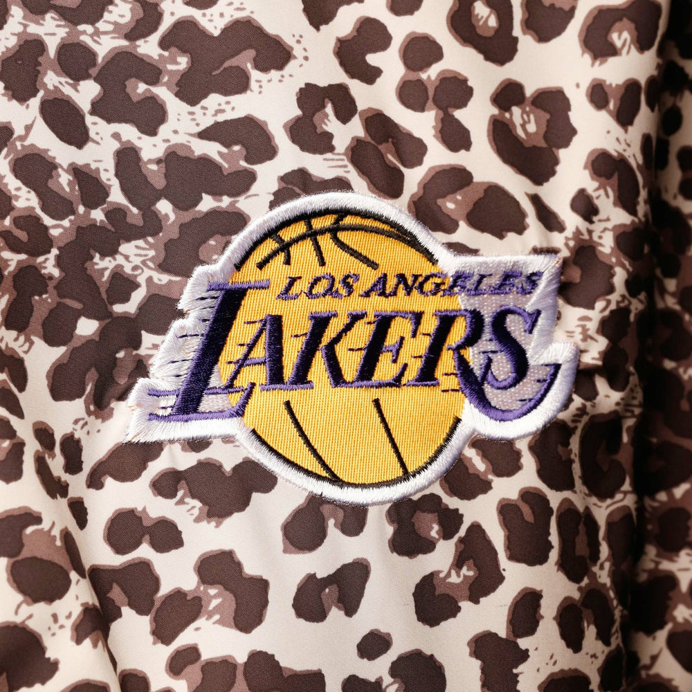 Los Angeles Lakers DKNY Sport Women's Gabriella Windbreaker Half-Zip Hoodie Leopard - NBA
