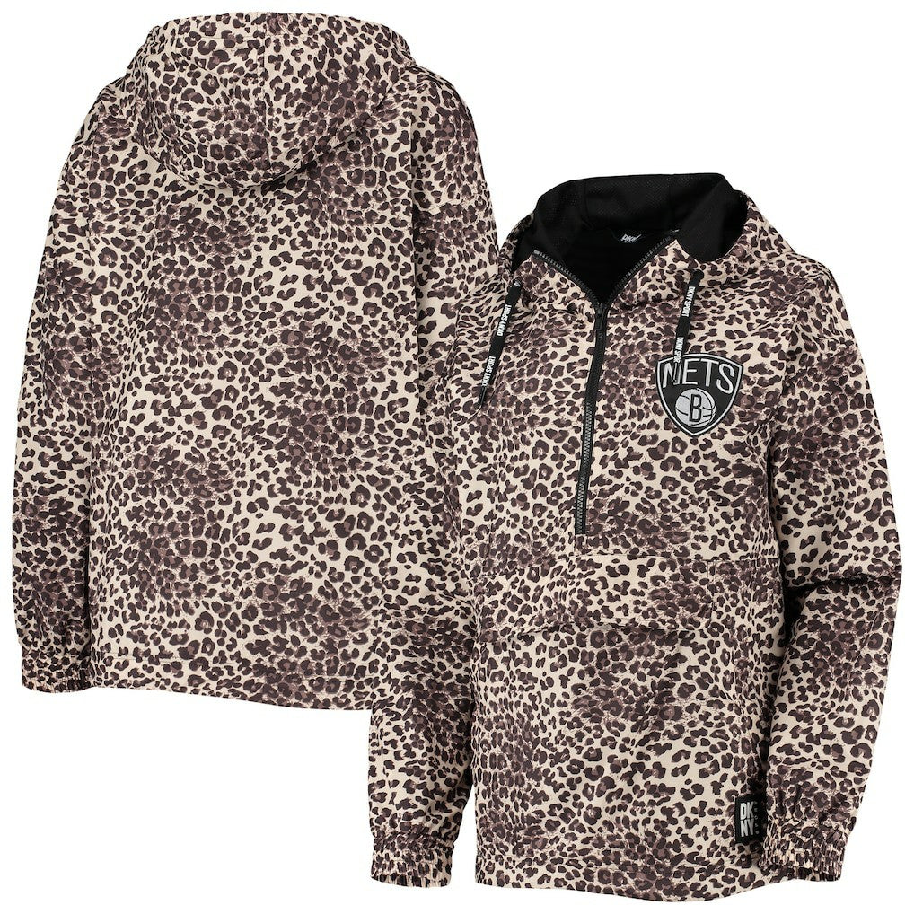 Brooklyn Nets DKNY Sport Women's Gabriella Windbreaker Half-Zip Hoodie Leopard - NBA