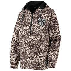 Brooklyn Nets DKNY Sport Women's Gabriella Windbreaker Half-Zip Hoodie Leopard - NBA