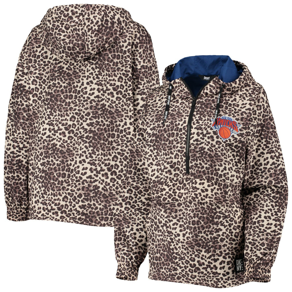 New York Knicks DKNY Sport Women's Gabriella Windbreaker Half-Zip Hoodie Leopard - NBA