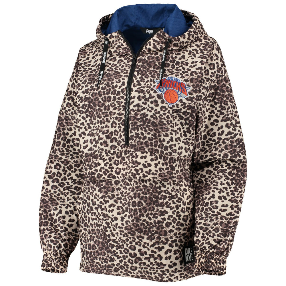 New York Knicks DKNY Sport Women's Gabriella Windbreaker Half-Zip Hoodie Leopard - NBA
