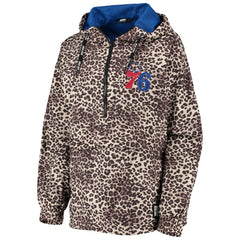 Philadelphia 76ers DKNY Sport Women's Gabriella Windbreaker Half-Zip Hoodie Leopard - NBA