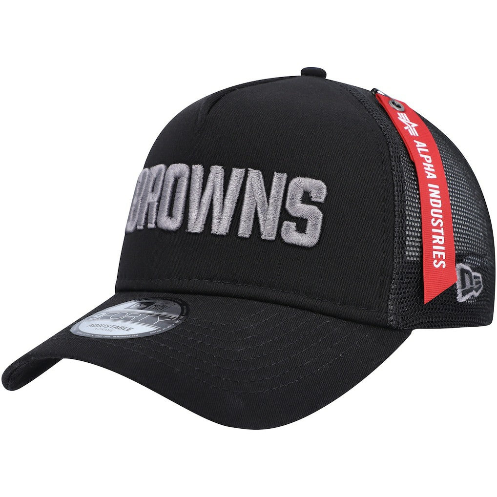 Cleveland Browns New Era x Alpha Industries A-Frame 9FORTY Trucker Snapback Hat Black | NFL