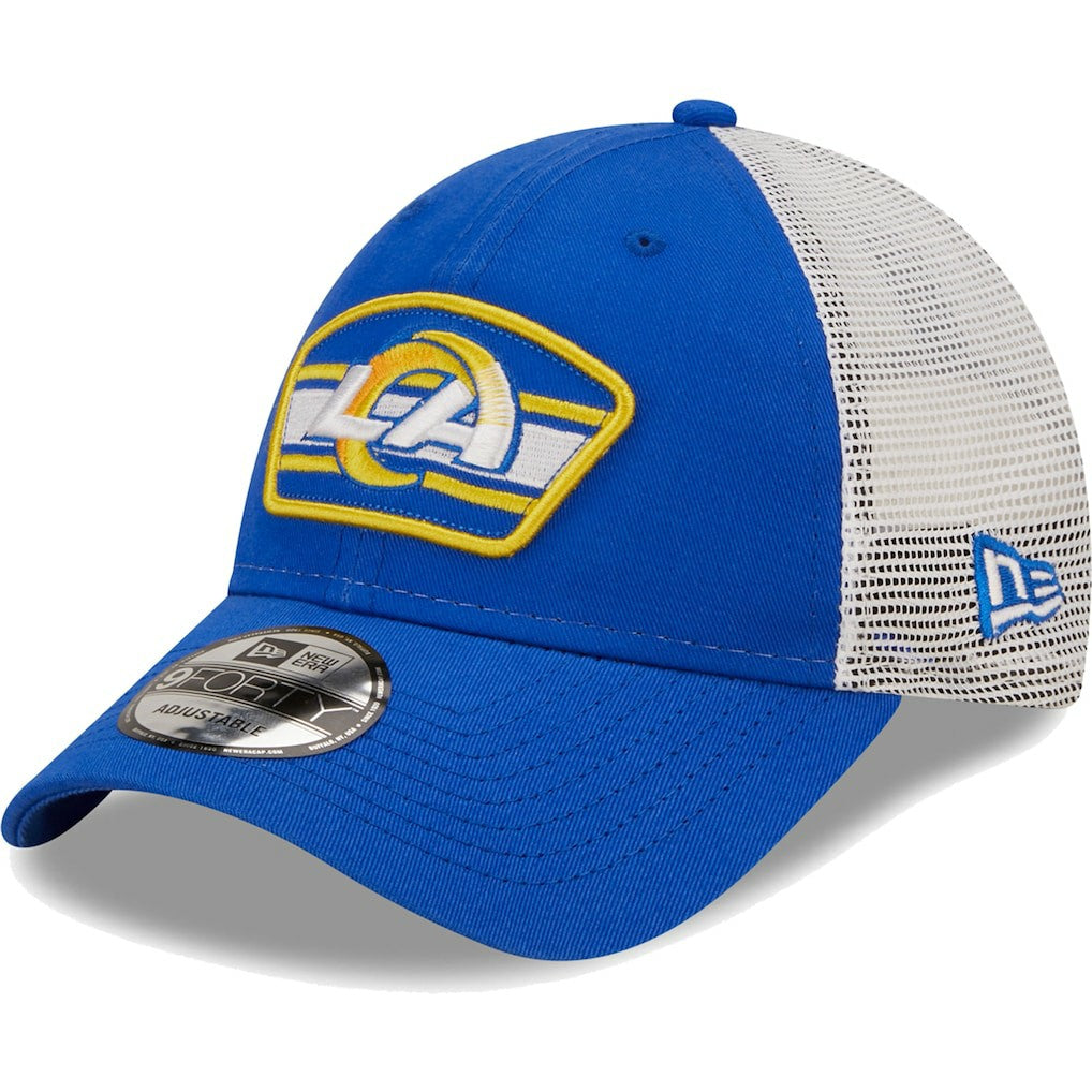 Los Angeles Rams New Era Logo Patch Trucker 9FORTY Snapback Hat Royal/White | NFL