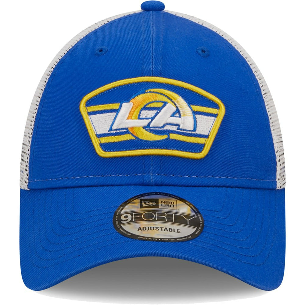 Los Angeles Rams New Era Logo Patch Trucker 9FORTY Snapback Hat Royal/White | NFL