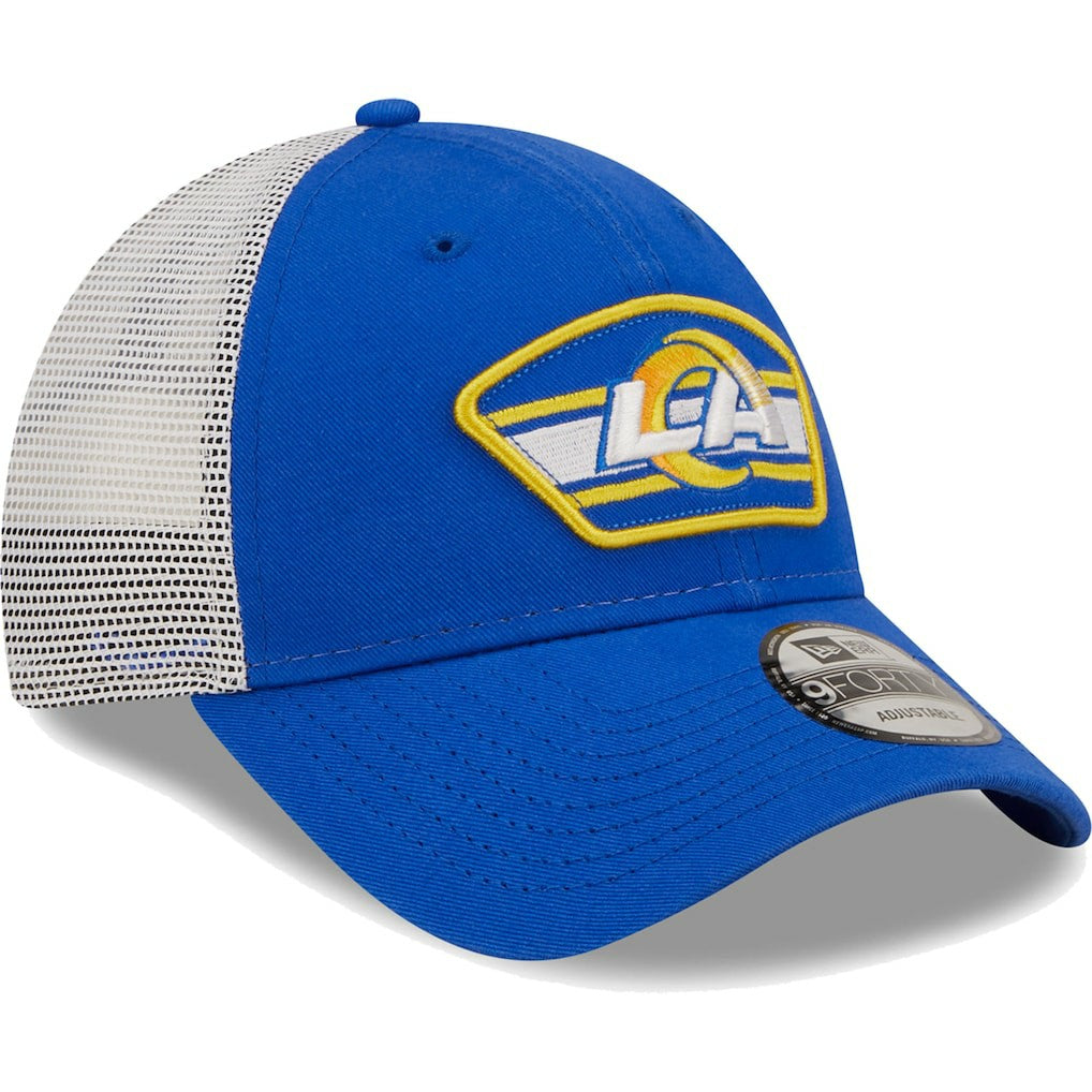 Los Angeles Rams New Era Logo Patch Trucker 9FORTY Snapback Hat Royal/White | NFL
