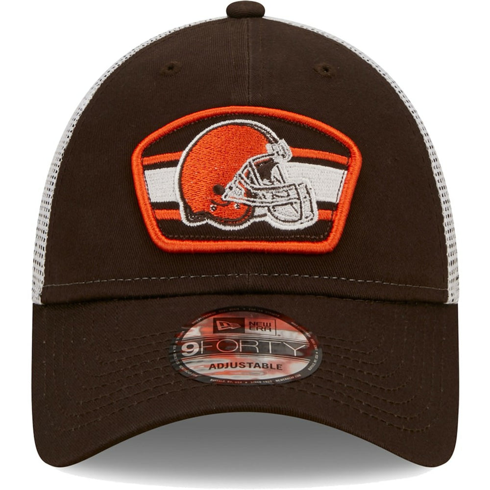 Cleveland Browns New Era Logo Patch Trucker 9FORTY Snapback Hat Brown/White | NFL