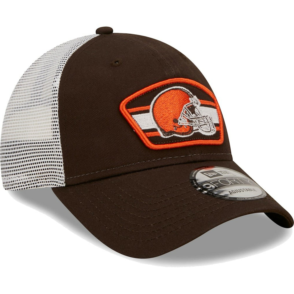Cleveland Browns New Era Logo Patch Trucker 9FORTY Snapback Hat Brown/White | NFL