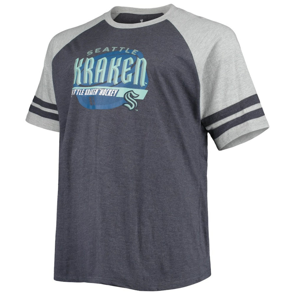 Seattle Kraken Big & Tall Raglan T-Shirt - Heathered Deep Sea Blue - NHL