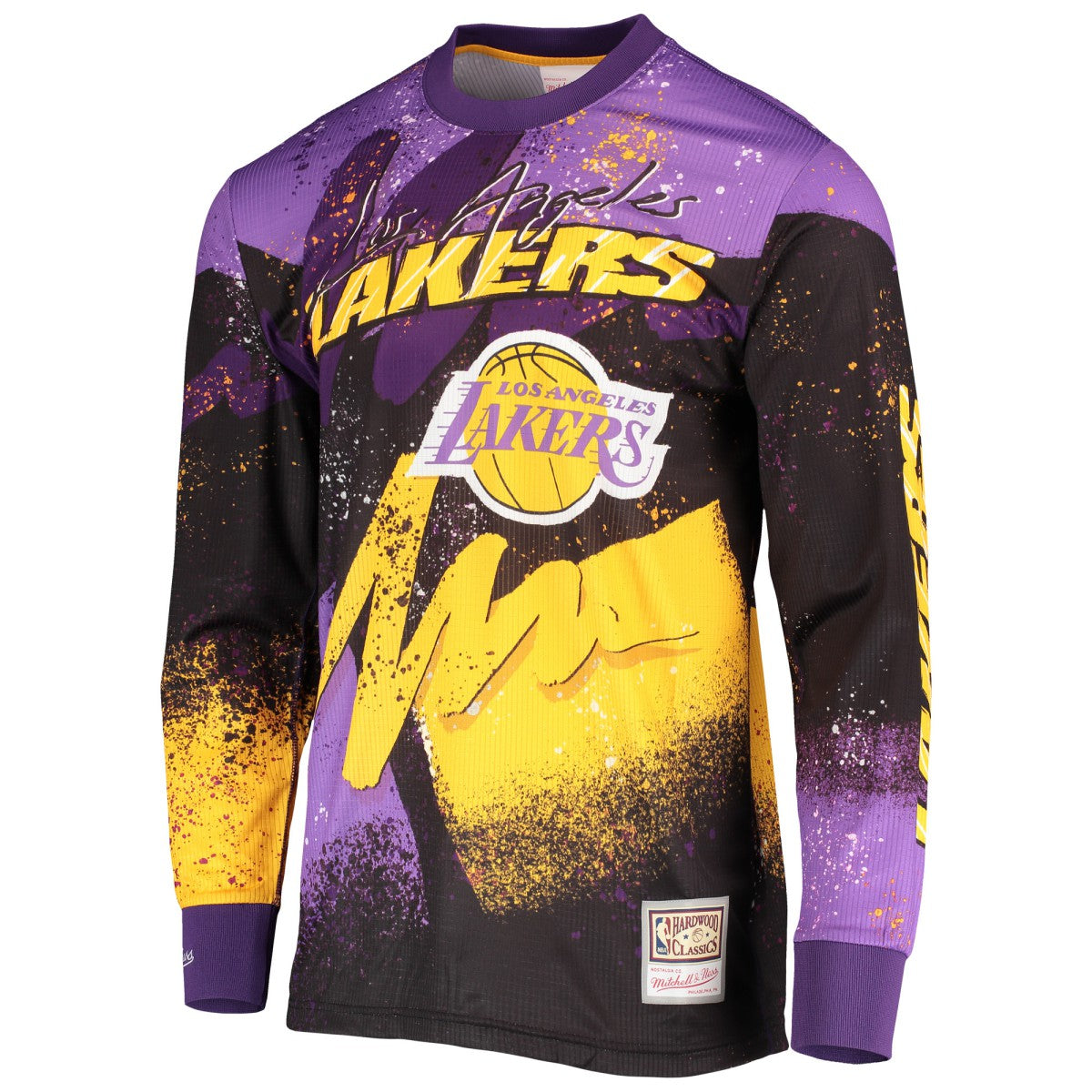 Los Angeles Lakers Hardwood Classics Hyper Hoops Moto Sublimated Long Sleeve T-Shirt Purple - NBA