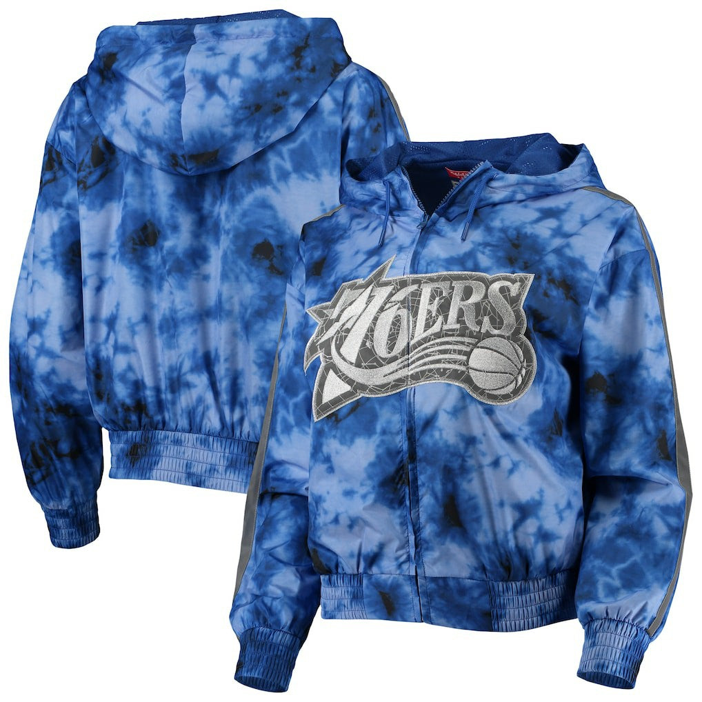 Philadelphia 76ers Women's Galaxy Sublimated Windbreaker Pullover Full-Zip Hoodie Royal - NBA