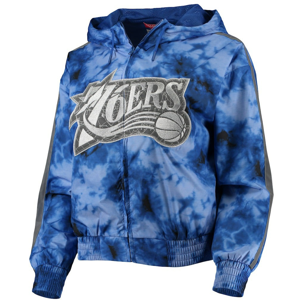 Philadelphia 76ers Women's Galaxy Sublimated Windbreaker Pullover Full-Zip Hoodie Royal - NBA