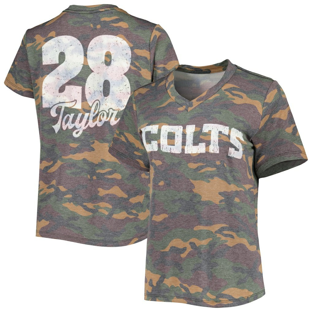 Jonathan Taylor Indianapolis Colts Majestic Threads Women's Name & Number V-Neck Tri-Blend T-Shirt Camo | NFL