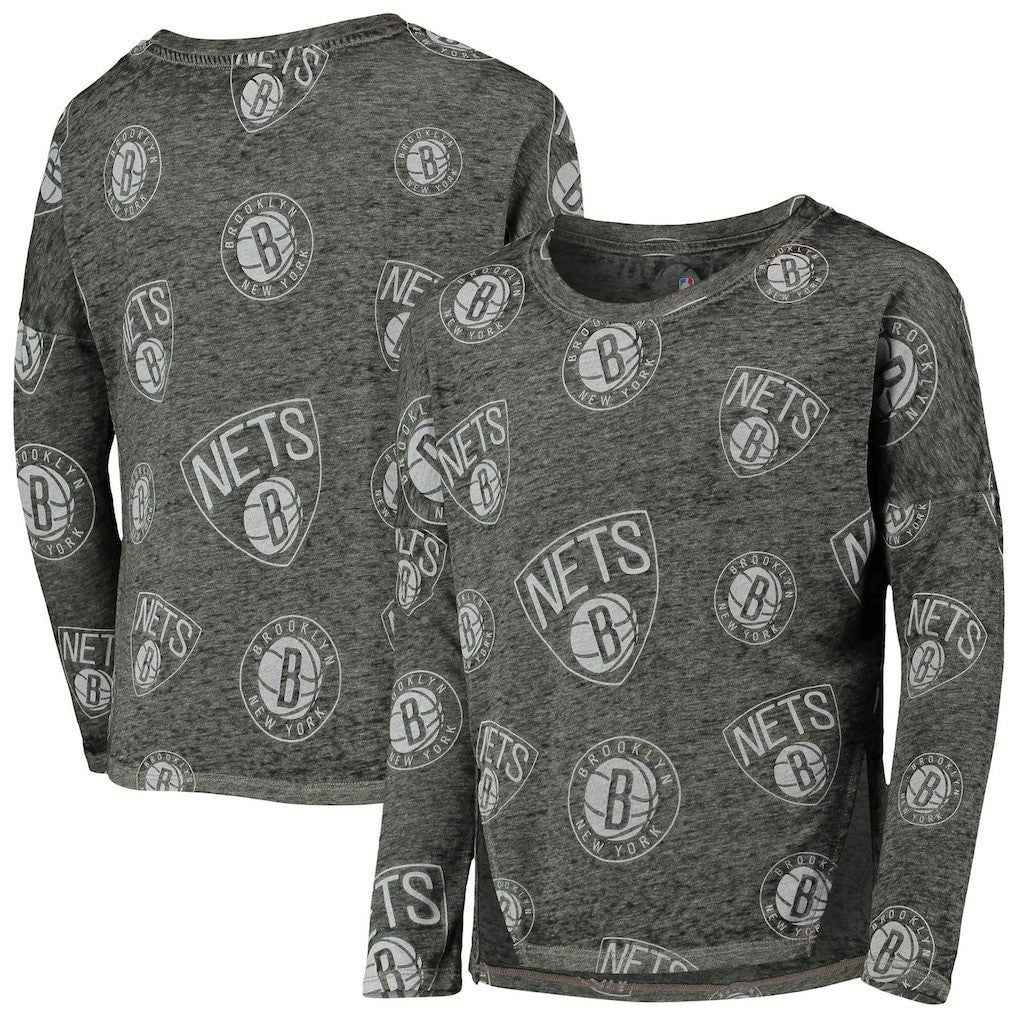 Brooklyn Nets Girls Youth Back in Action Long Sleeve T-Shirt Heathered Black - NBA