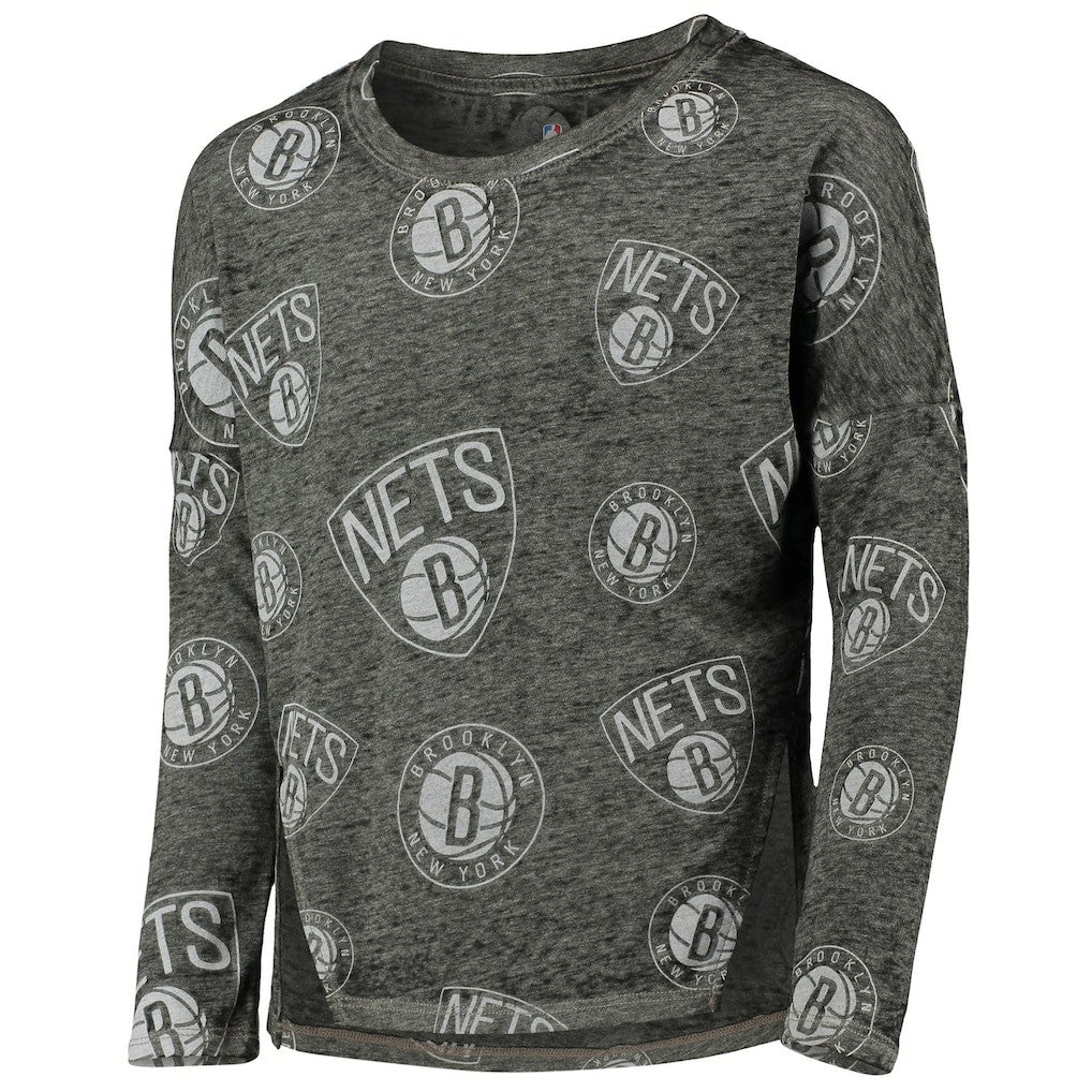 Brooklyn Nets Girls Youth Back in Action Long Sleeve T-Shirt Heathered Black - NBA