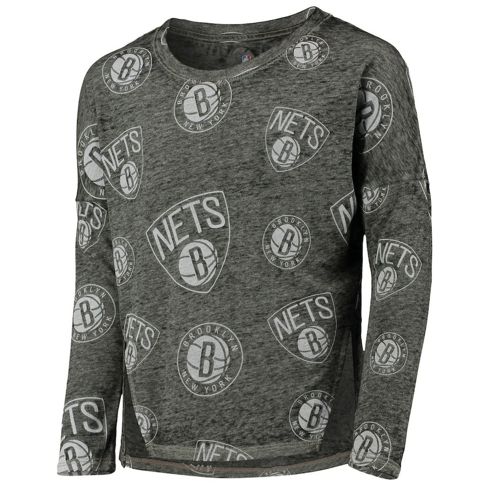 Brooklyn Nets Girls Youth Back in Action Long Sleeve T-Shirt Heathered Black - NBA