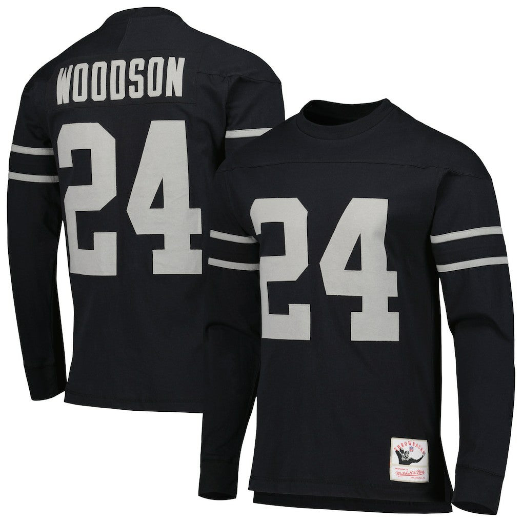 Charles Woodson Oakland Raiders Retired Player Name & Number Long Sleeve Top Black | Mitchell & Ness
