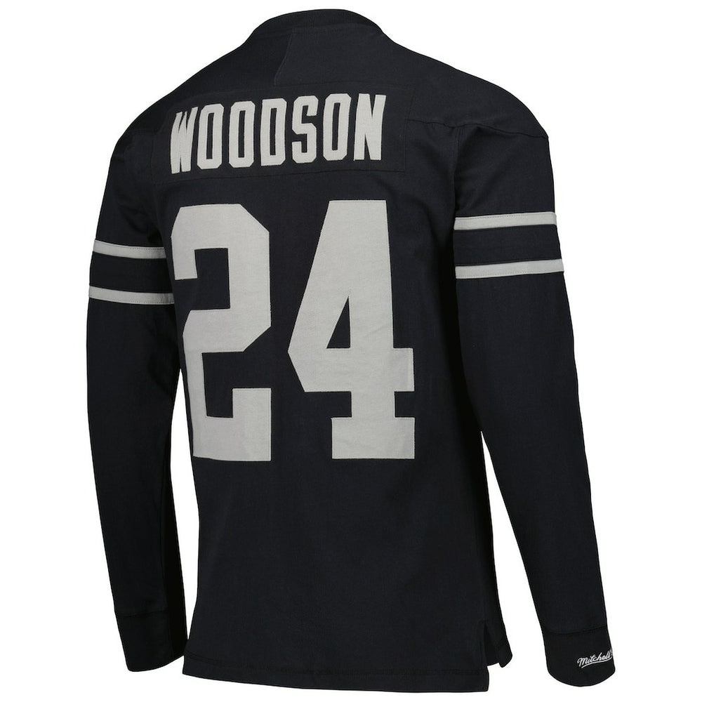 Charles Woodson Oakland Raiders Retired Player Name & Number Long Sleeve Top Black | Mitchell & Ness