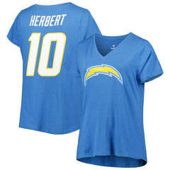 Justin Herbert Los Angeles Chargers Women's Plus Size Name & Number V-Neck T-Shirt Powder Blue | Fanatics