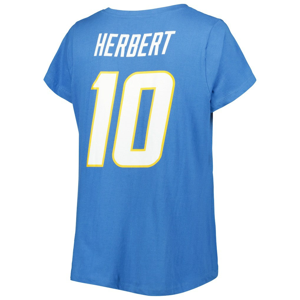 Justin Herbert Los Angeles Chargers Women's Plus Size Name & Number V-Neck T-Shirt Powder Blue | Fanatics
