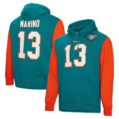 Dan Marino Miami Dolphins Retired Player Name & Number Pullover Hoodie Aqua | Mitchell & Ness