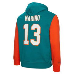 Dan Marino Miami Dolphins Retired Player Name & Number Pullover Hoodie Aqua | Mitchell & Ness