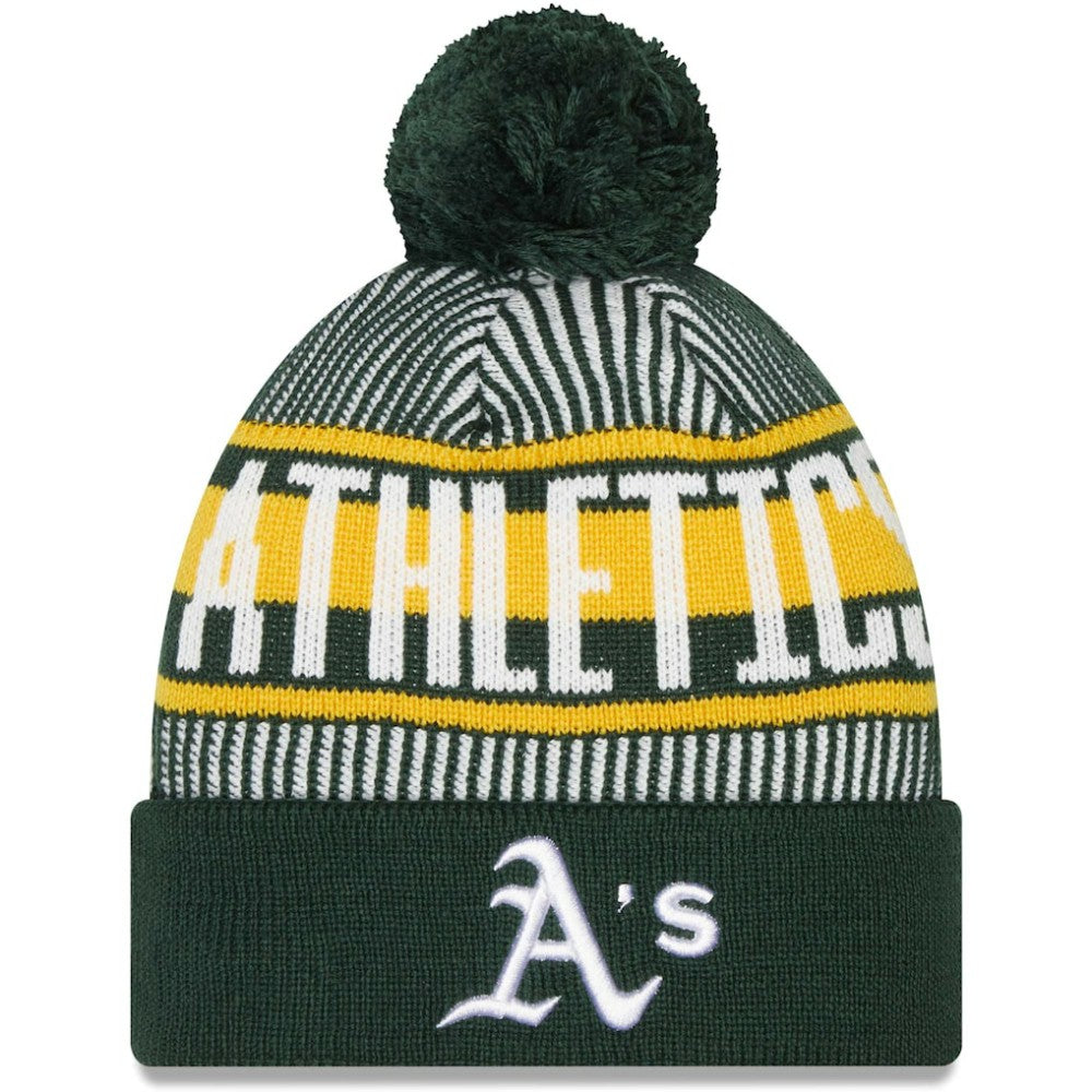 Athletics New Era Striped Cuffed Knit Hat with Pom - MLB