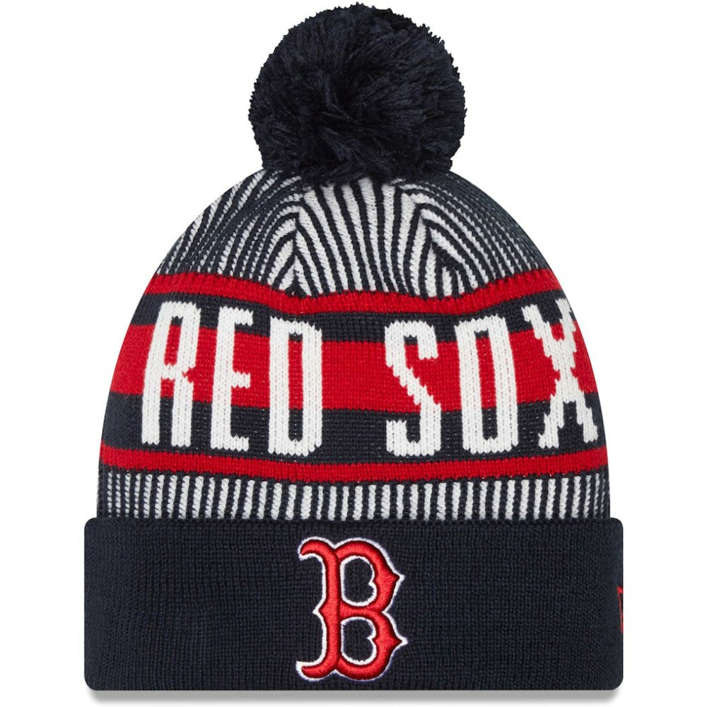 Boston Red Sox New Era Striped Cuffed Knit Hat with Pom - MLB