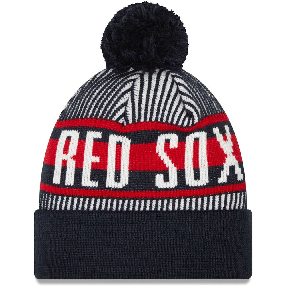 Boston Red Sox New Era Striped Cuffed Knit Hat with Pom - MLB