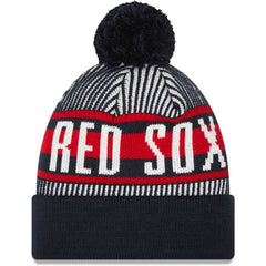 Boston Red Sox New Era Striped Cuffed Knit Hat with Pom - MLB