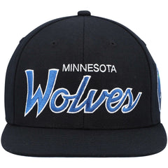 Minnesota Timberwolves Hardwood Classics Script 2.0 Snapback Hat Black - NBA