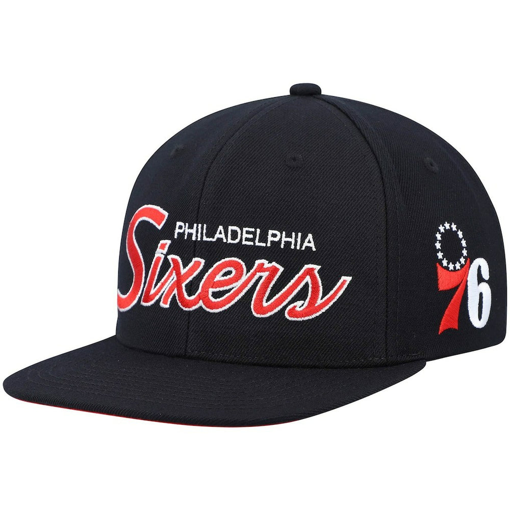 Philadelphia 76ers Hardwood Classics Script 2.0 Snapback Hat Black - NBA
