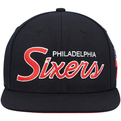 Philadelphia 76ers Hardwood Classics Script 2.0 Snapback Hat Black - NBA