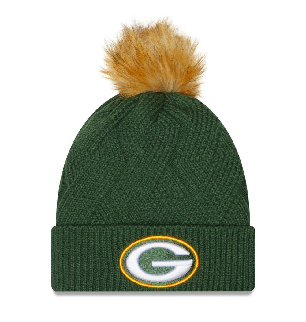 Green Bay Packers New Era Women's Snowy Cuffed Knit Hat with Pom Green | NFL