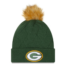 Green Bay Packers New Era Women's Snowy Cuffed Knit Hat with Pom Green | NFL