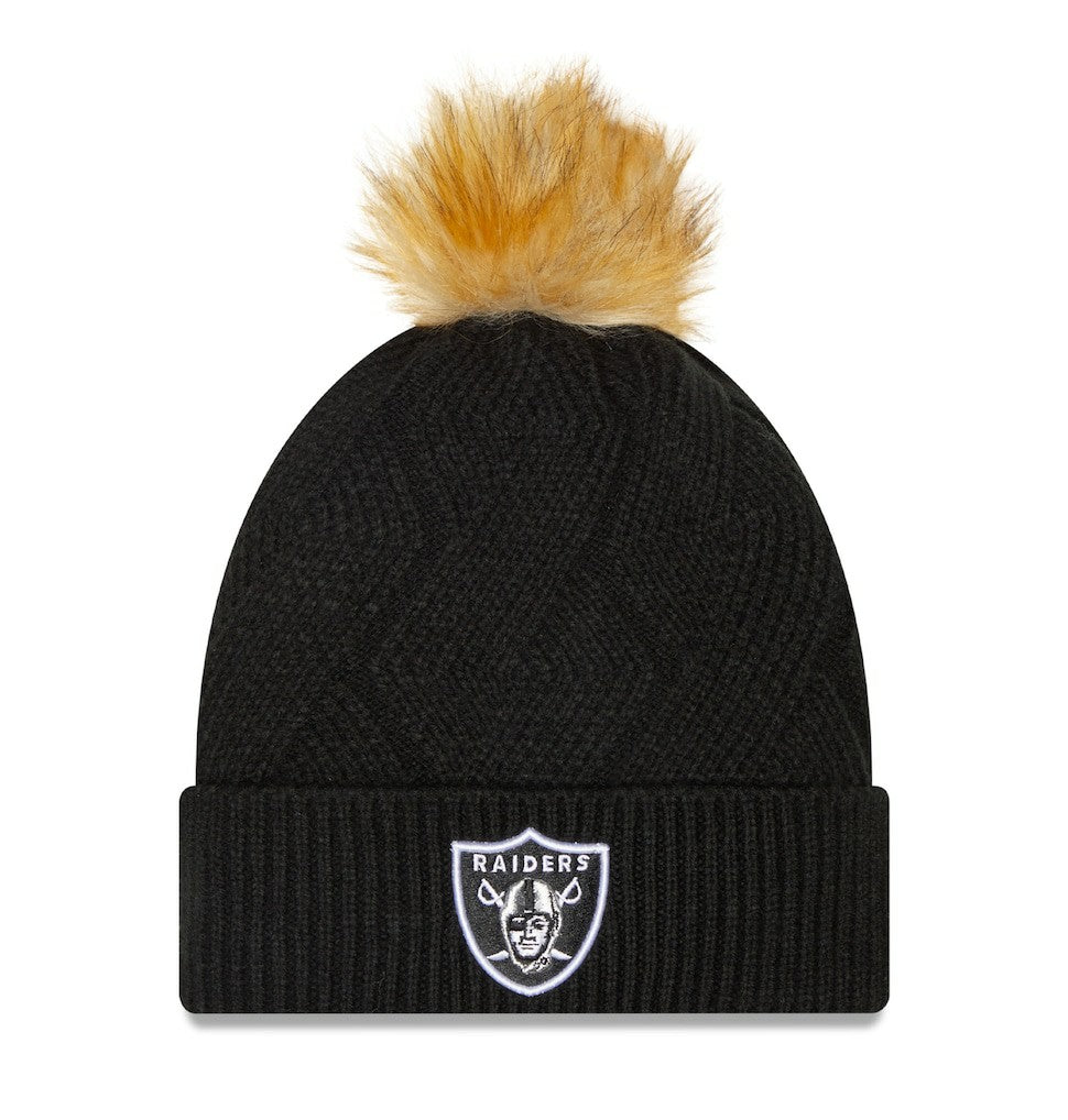 Las Vegas Raiders New Era Women's Snowy Cuffed Knit Hat with Pom Black | NFL