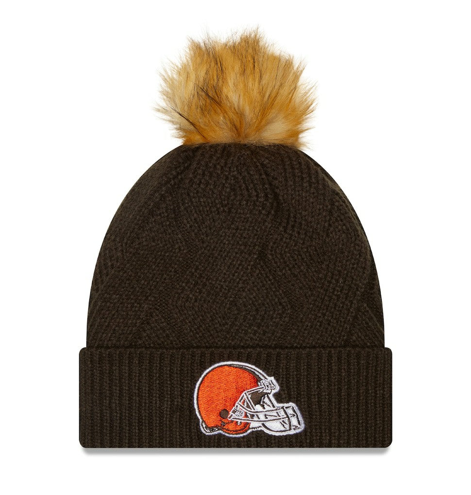 Cleveland Browns New Era Women's Snowy Cuffed Knit Hat with Pom Brown | NFL