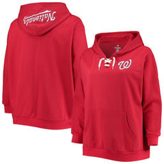 Washington Nationals Women's Plus Size Lace-Up V-Neck Pullover Hoodie - MLB