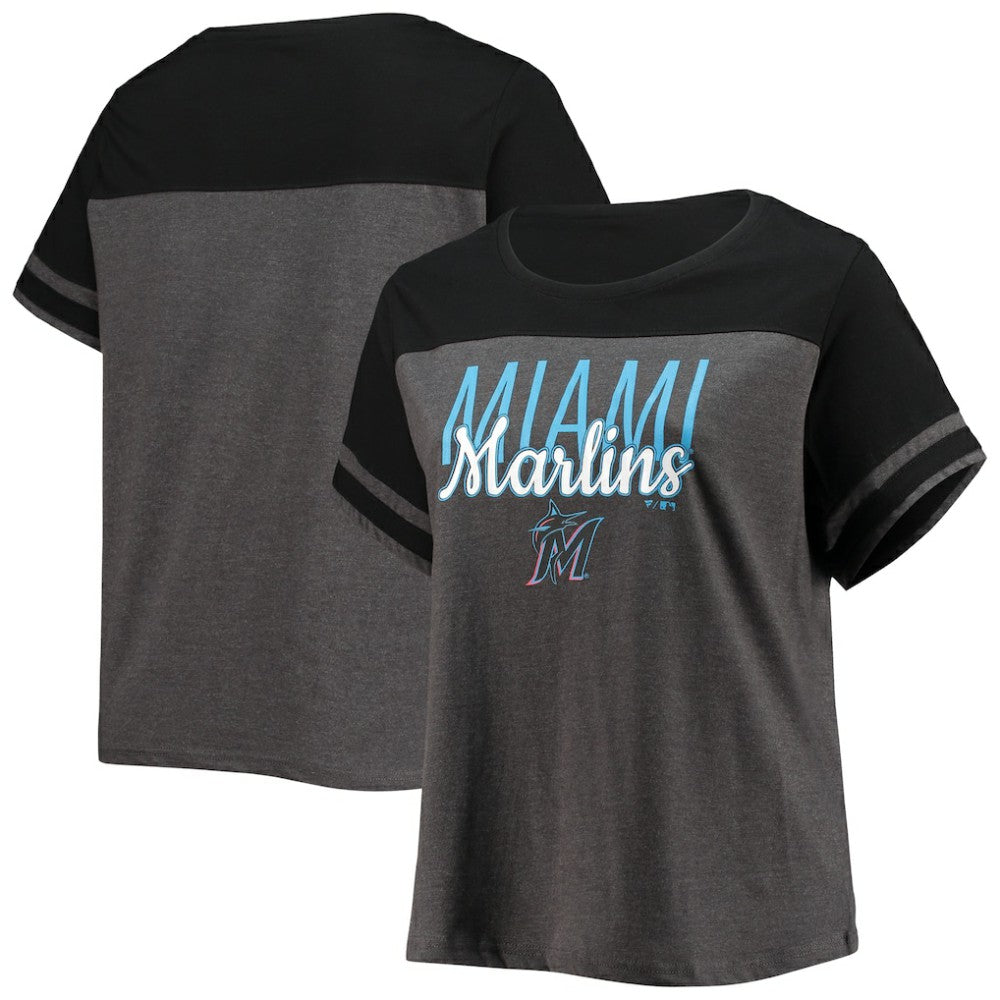 Miami Marlins Women's Plus Size Colorblock T-Shirt - MLB