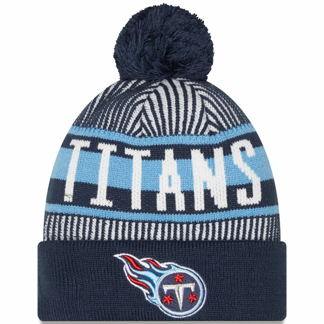 Tennessee Titans New Era Striped Cuffed Knit Hat with Pom Navy | NFL