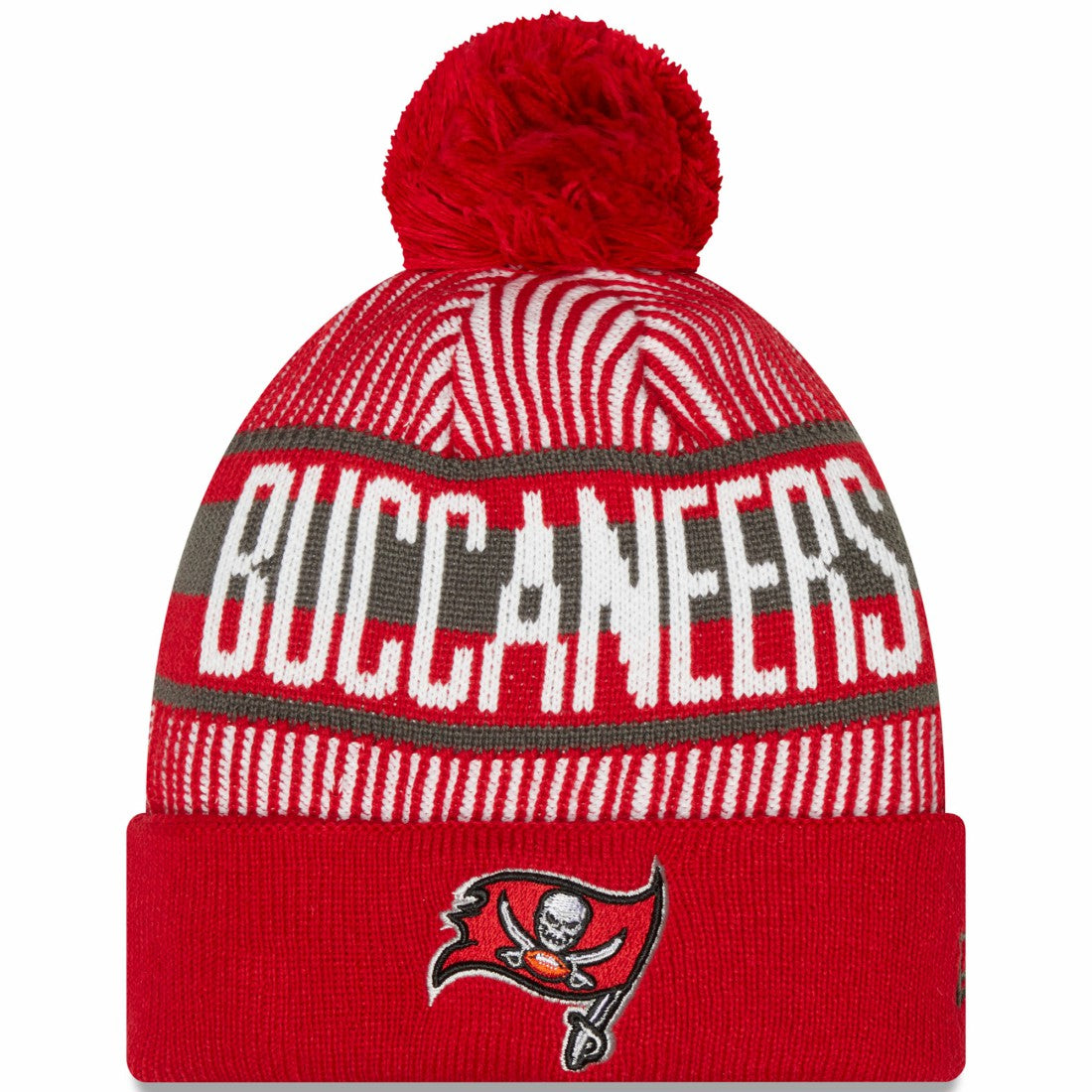 Tampa Bay Buccaneers New Era Striped Cuffed Knit Hat with Pom Red | NFL