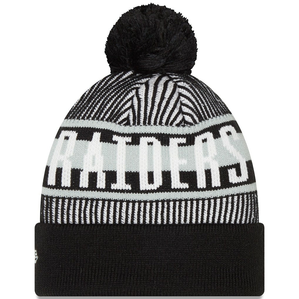 Las Vegas Raiders New Era Striped Cuffed Knit Hat with Pom Black | NFL