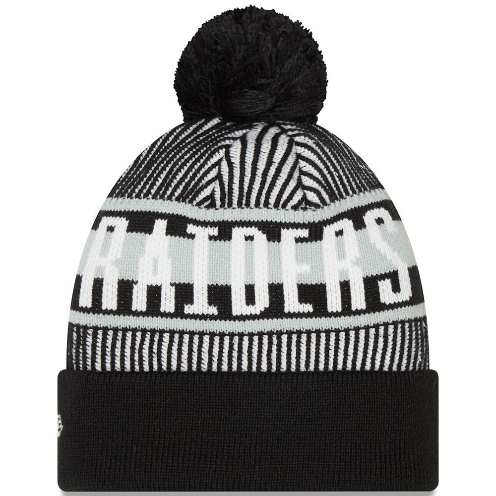 Las Vegas Raiders New Era Striped Cuffed Knit Hat with Pom Black | NFL