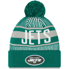 New York Jets New Era Striped Cuffed Knit Hat with Pom Green | NFL