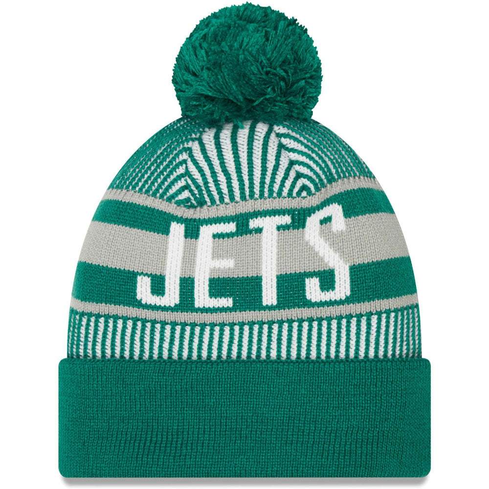 New York Jets New Era Striped Cuffed Knit Hat with Pom Green | NFL